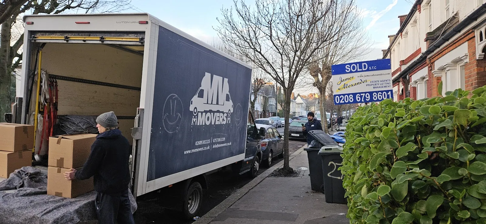 MV Movers Luton van outside a sold terraced house in West London – House & Flat Removals by Dave's MV Movers crew MV Movers Luton van outside a sold terraced house in West London – House & Flat Removals by Dave's MV Movers crew